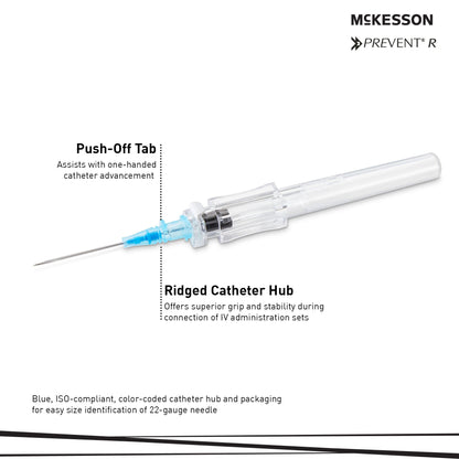 Peripheral IV Catheter McKesson 22 Gauge 1 Inch Polyurethane Straight Hub Non Blood Control Push Button Safety