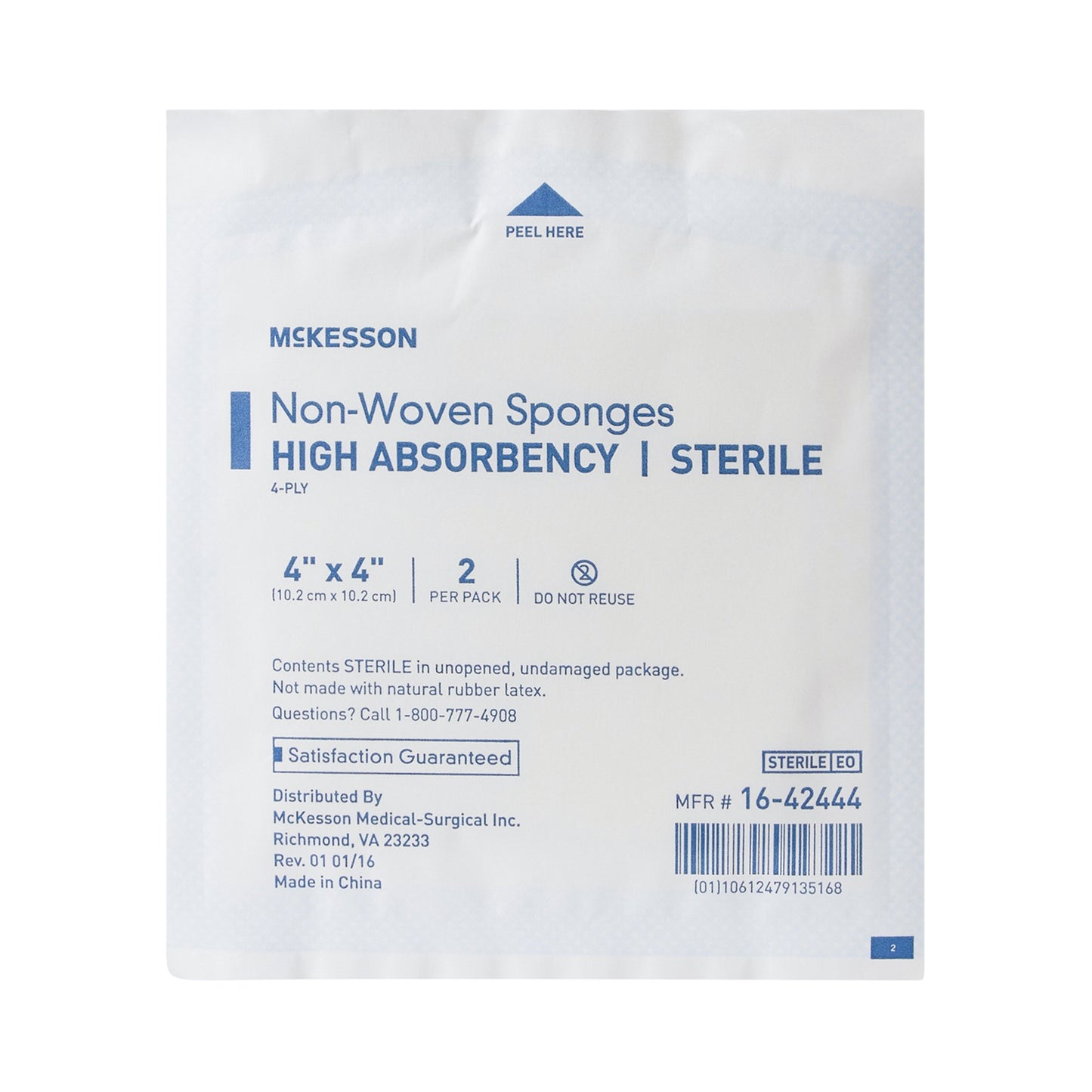 McKesson Sterile Nonwoven Sponge, 4 x 4 Inch, 4-Ply