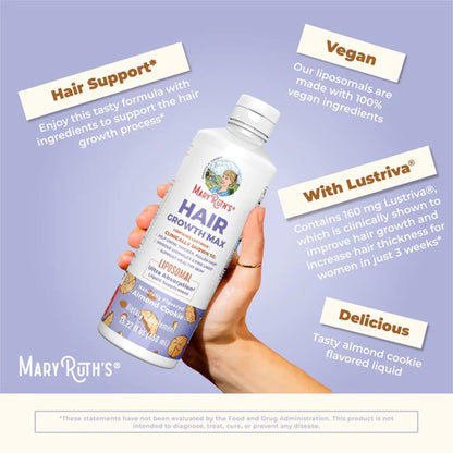Dietary Supplement Mary Ruth's® Hair Growth Max Liposomal Vitamin E / B6 / Biotin 4 mg / 3 mg / 10,000 mcg Strength Liquid 15.22 oz. Almond Cookie Flavor