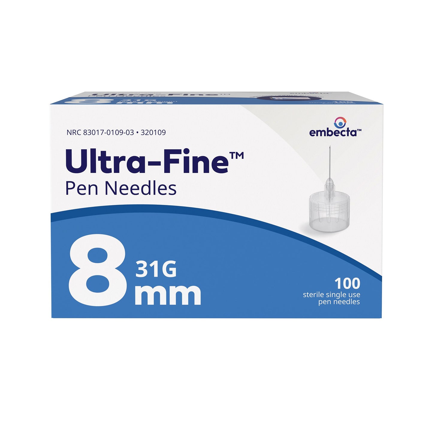 Embecta 320109 Standard Insulin Pen Needle Ultra-Fine III™ 31 Gauge 8 mm Length NonSafety