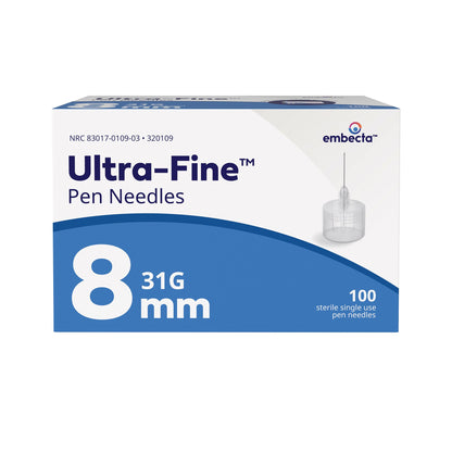 Embecta 320109 Standard Insulin Pen Needle Ultra-Fine III™ 31 Gauge 8 mm Length NonSafety