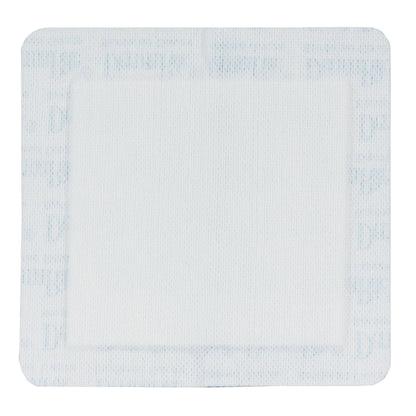 An individual DermaRite 00262E sterile island border gauze dressing with a 4x4 inch adhesive patch.
