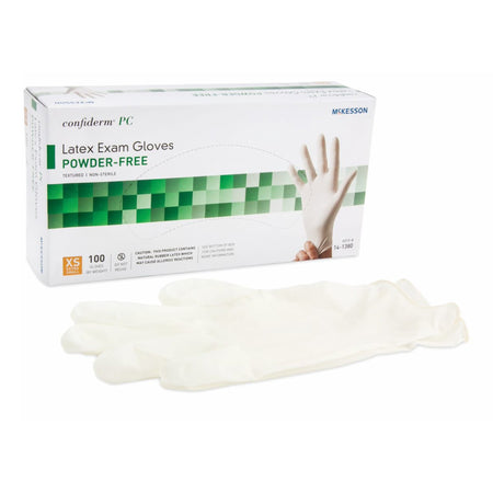 McKesson 14-1380 Confiderm Latex Exam Glove, Extra Small, Ivory