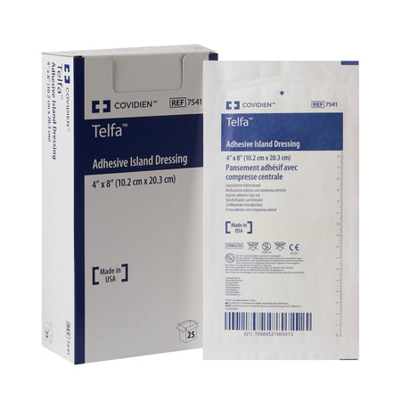 Cardinal 7541 Telfa White Adhesive Dressing, 4 x 8 Inch