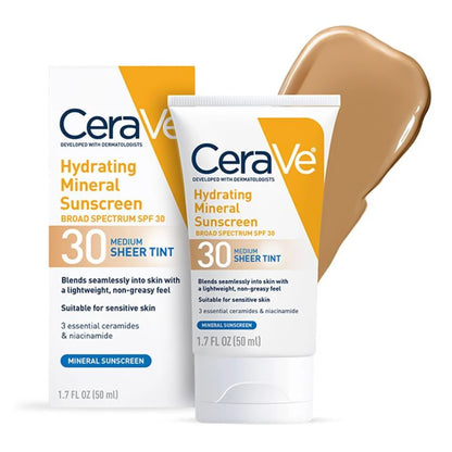 Sunscreen CeraVe® Hydrating Mineral Sunscreen Medium Sheer Tint SPF30 Lotion 1.7 oz. Tube