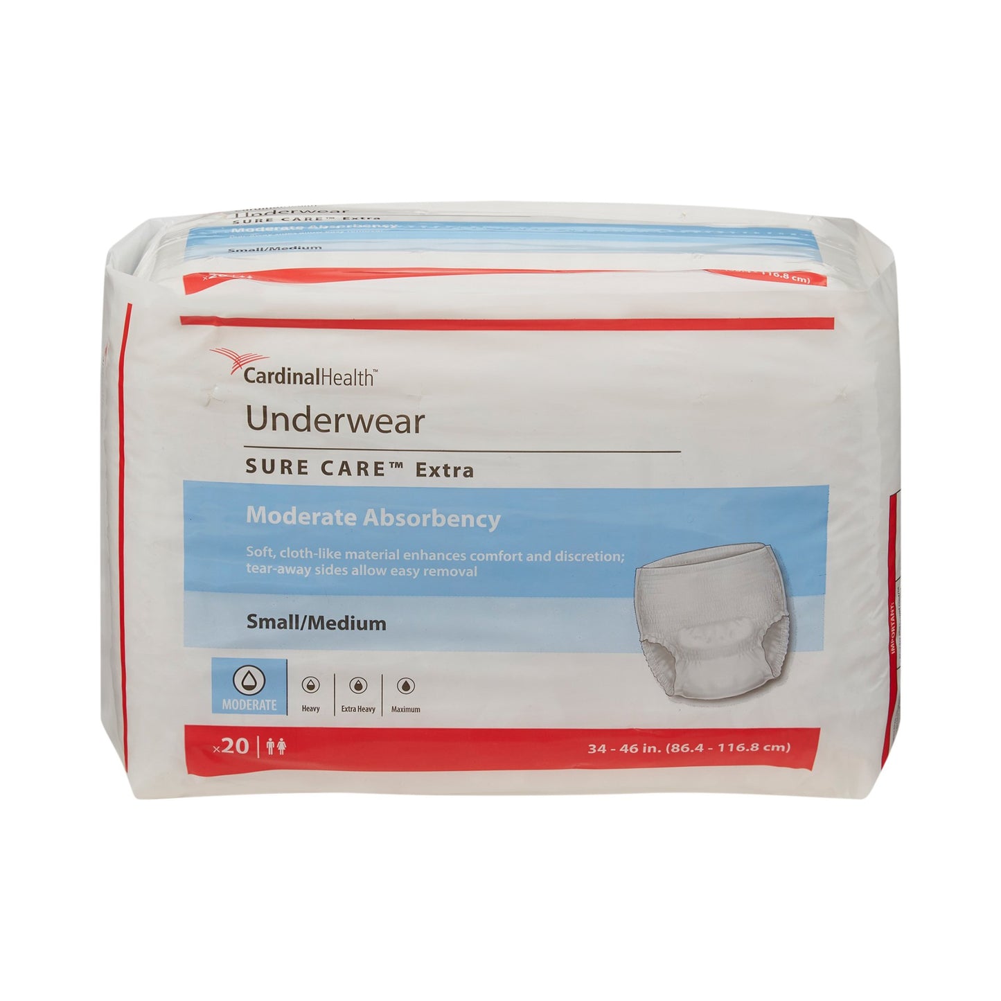 Sure Care™ Extra Moderate Absorbency Incontinence Underwear, Small / Medium