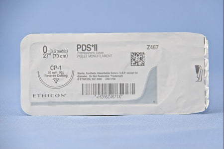 Ethicon Z467H PDS II Polydioxanone Absorbable Suture with Needle, Size 0, CP-1 Reverse Cutting