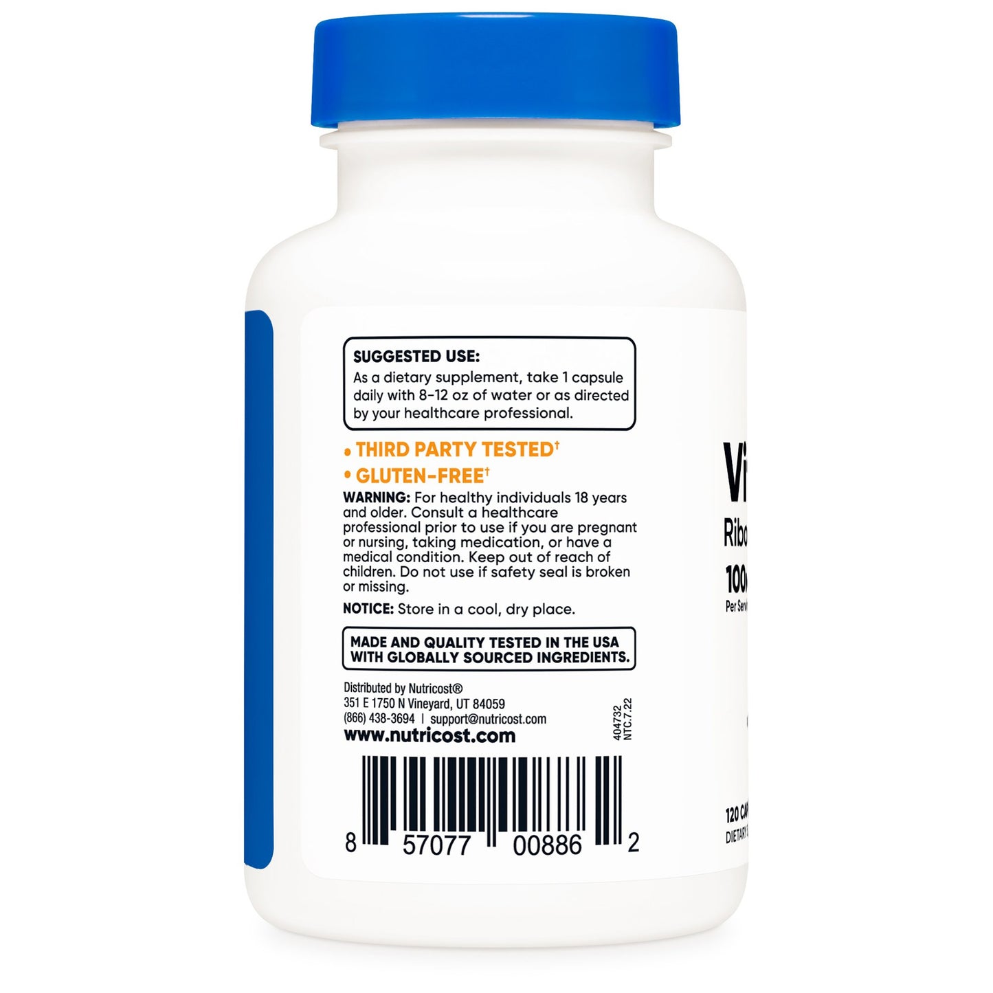 Dietary Supplement nutricost® Vitamin B2 Riboflavin Vitamin B2 100 mg Strength Capsule 120 Per Bottle