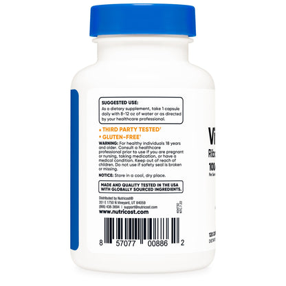 Dietary Supplement nutricost® Vitamin B2 Riboflavin Vitamin B2 100 mg Strength Capsule 120 Per Bottle