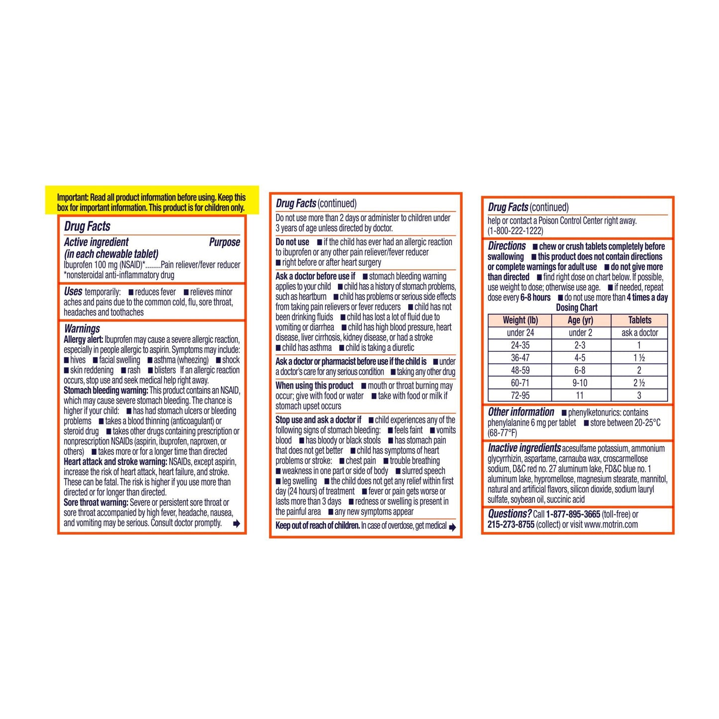 Motrin Children's Ibuprofen Chewable Tablets Dye-Free Grape