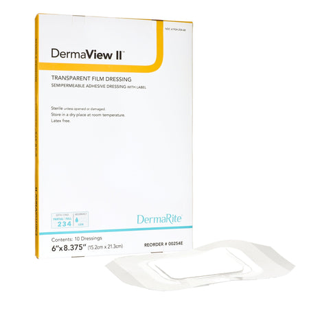 DermaRite 00254E DermaView II Transparent Film Dressing with Border, 6½ x 8-3/8 Inch