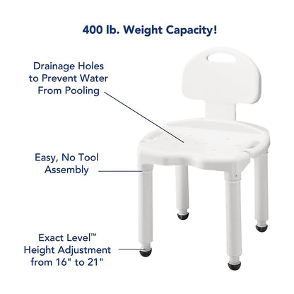 Carex Universal Bath Seat with Back, 400-lb Capacity
