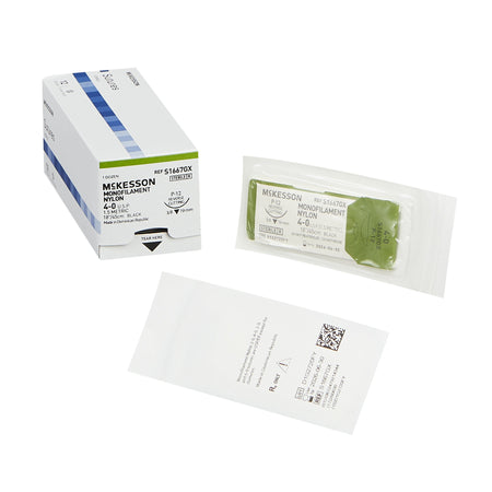 McKesson S1667GX Nylon Nonabsorbable Suture with Needle, P-12 Precision Reverse Cutting Monofilament