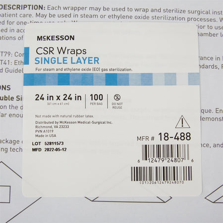 McKesson 18-488 Single Layer Sterilization Wrap, 24 x 24 Inch