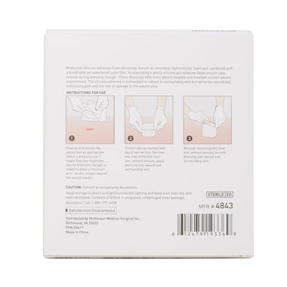 McKesson Silicone Adhesive with Border Silicone Foam Dressing, 4 x 4 Inch