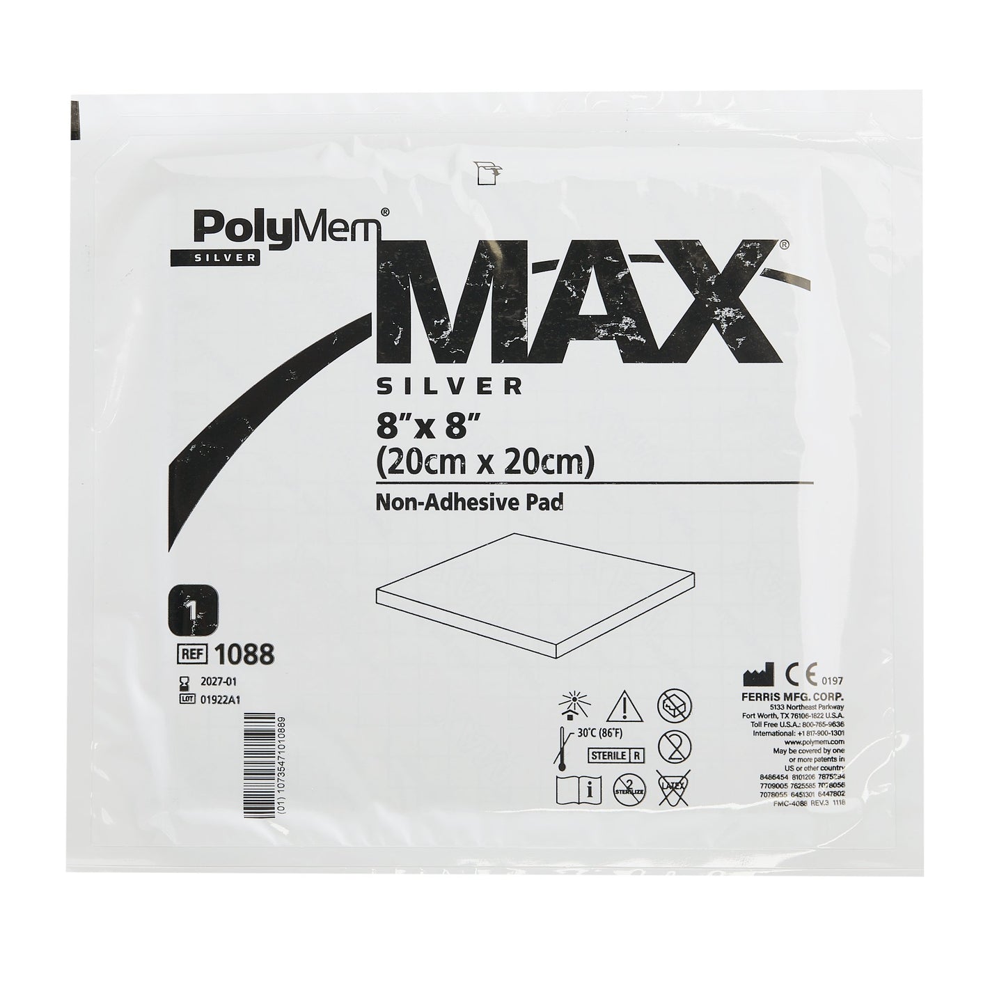 PolyMem® Max Silver Foam Dressing, 8 x 8 Inch