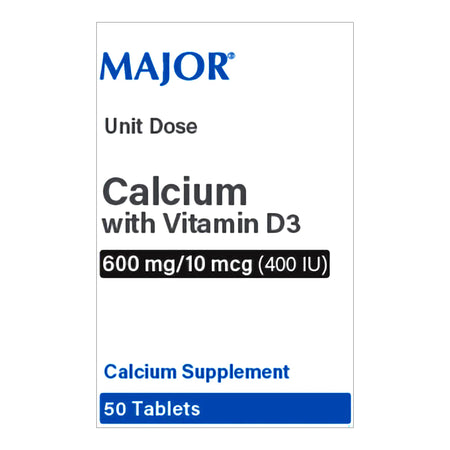 Major Pharmaceuticals 1174778 Joint Health Supplement Calcium / Vitamin D3 600 mg - 400 IU Strength Tablet 50