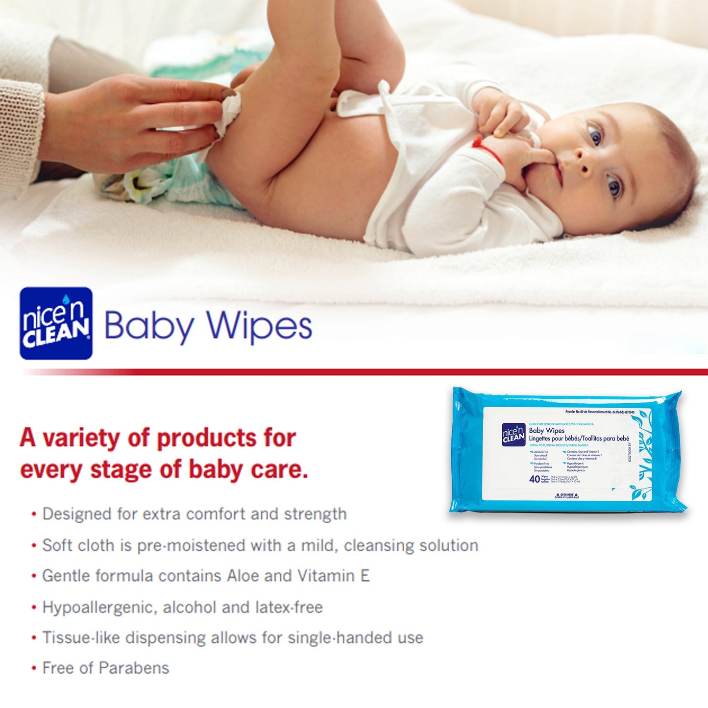 Nice'n Clean® Unscented Baby Wipes, Soft Pack