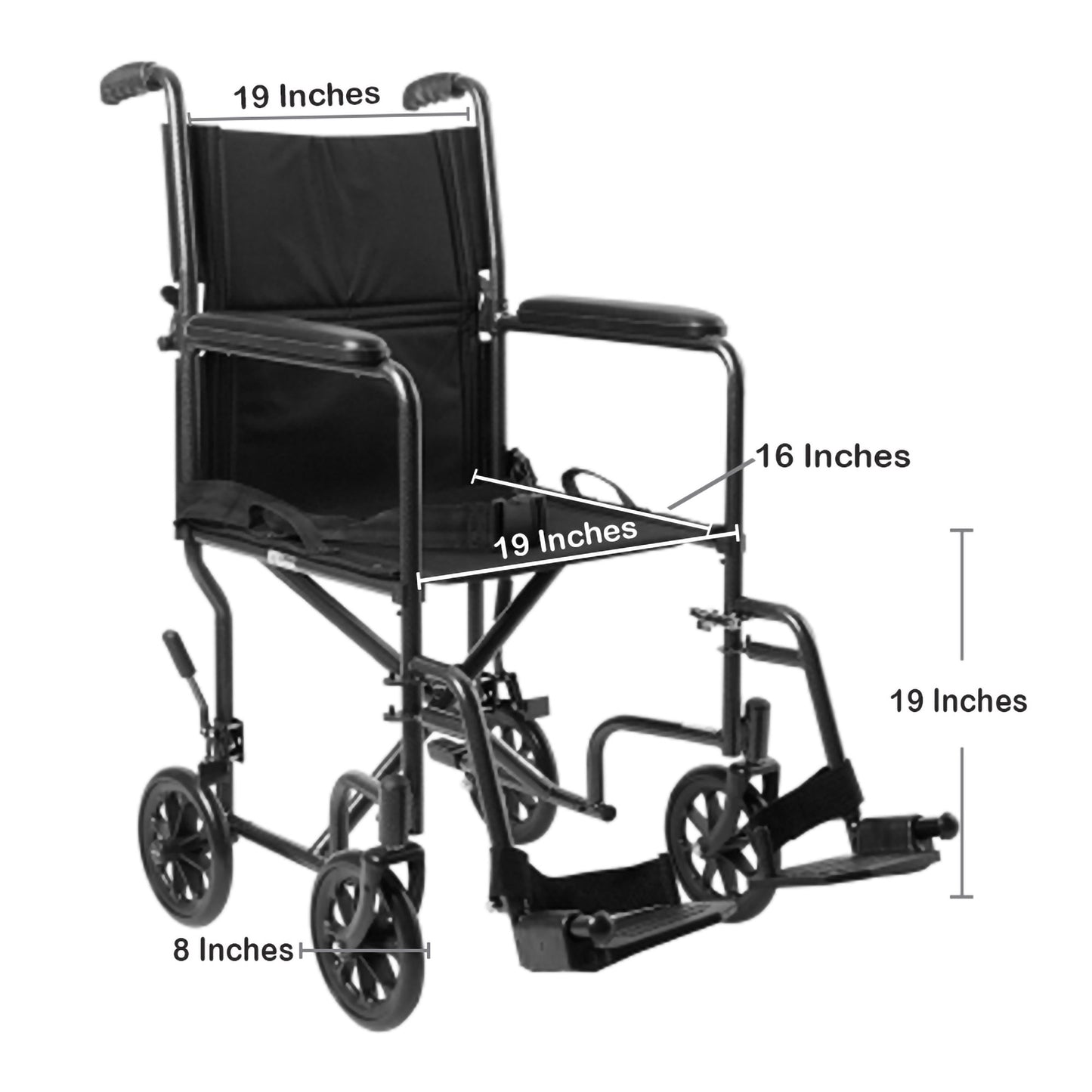 McKesson Lightweight Transport Chair, Black with Silver Vein Finish