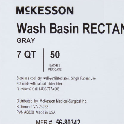 McKesson Wash Basin, Rectangle, 7 Quart, Gray