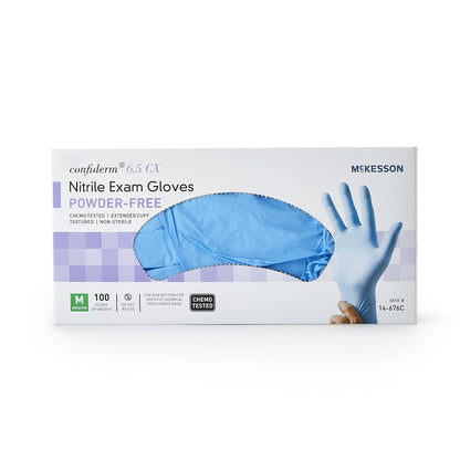 McKesson Confiderm® 6.5CX Nitrile Extended Cuff Length Exam Glove, Medium, Blue