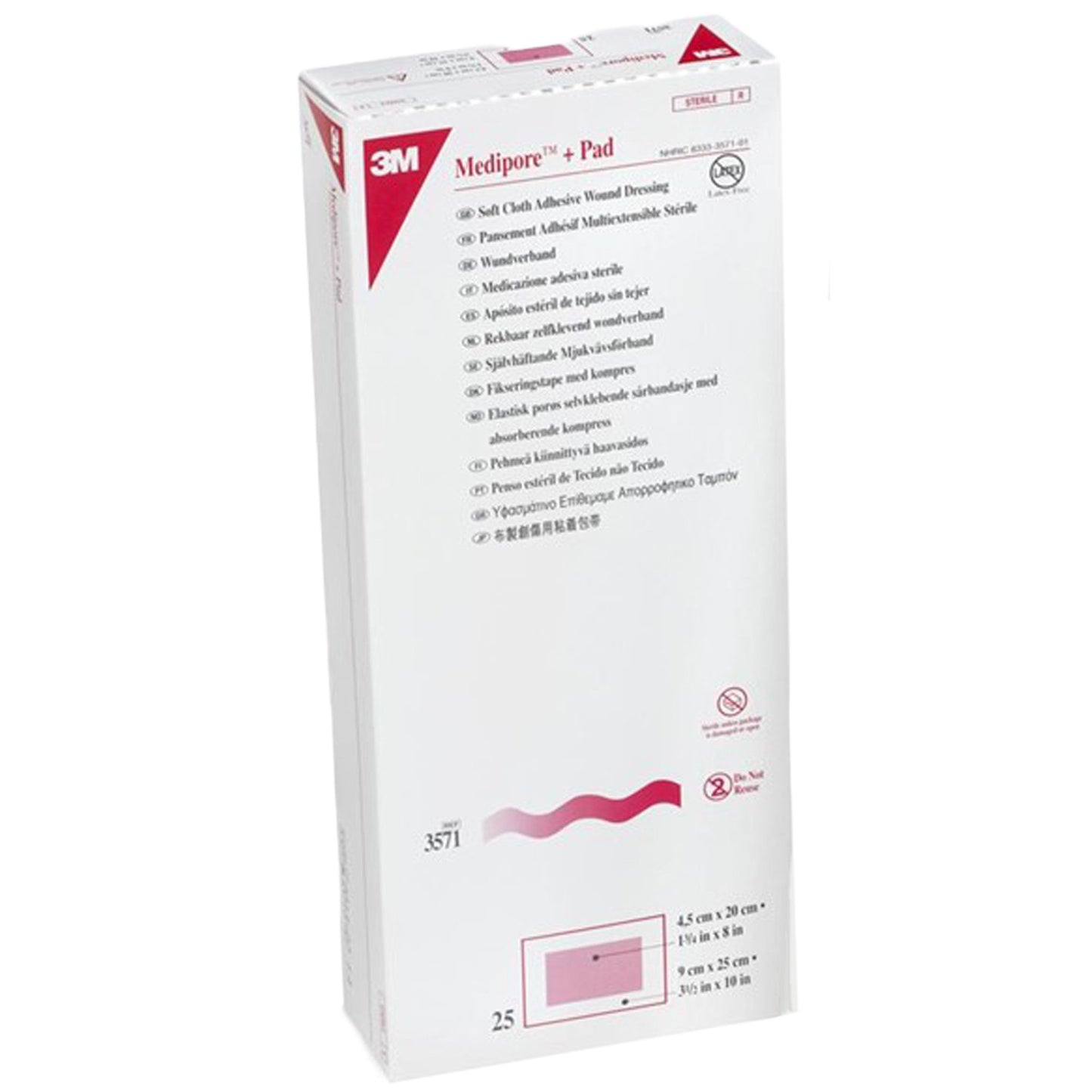 3M™ Medipore™ + Pad Soft Cloth Adhesive Dressing, 3½ x 10 Inch