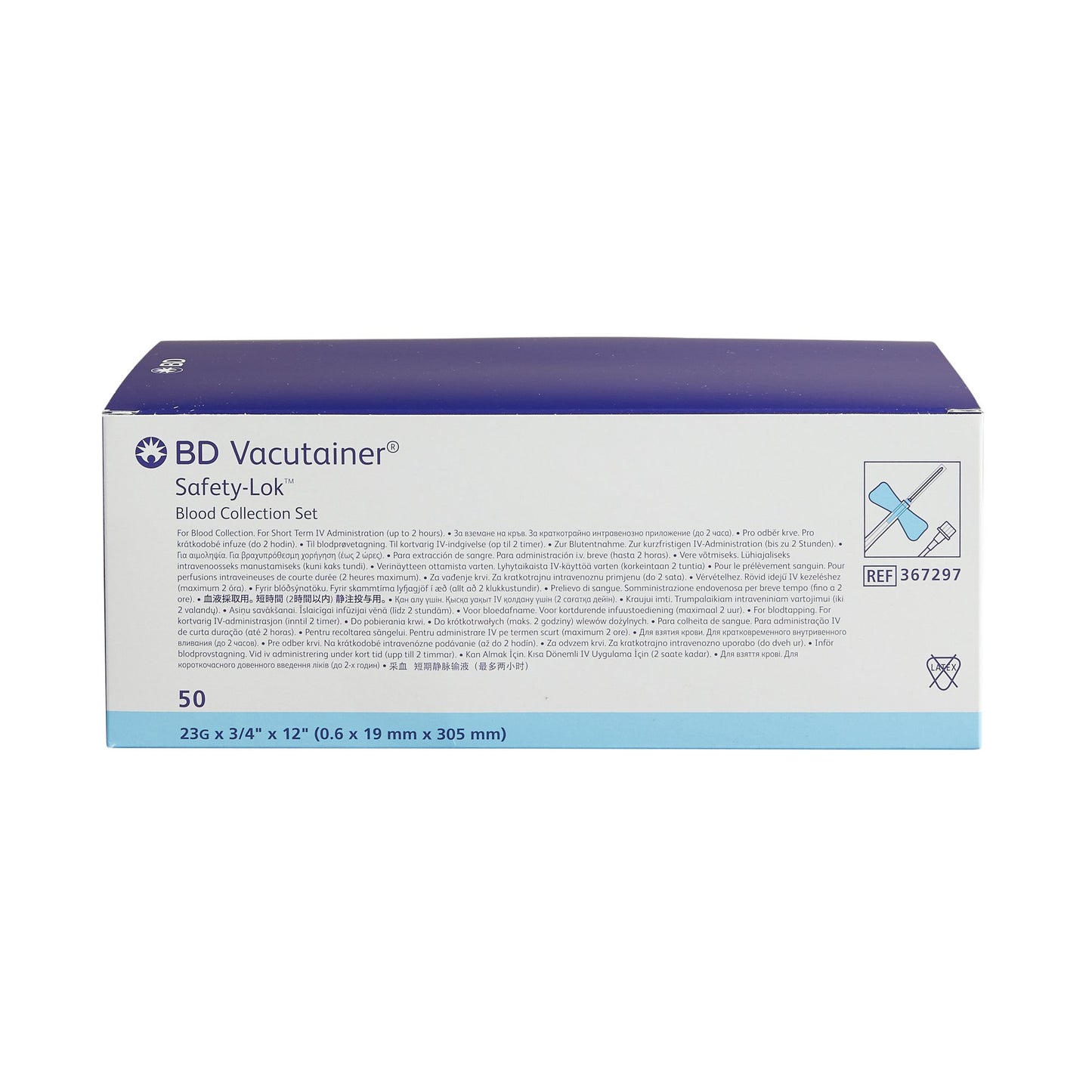 BD Vacutainer® 367297 Safety-Lok™ Blood Collection Set, 23 Gauge, ¾-inch needle length, 12-inch Tubing