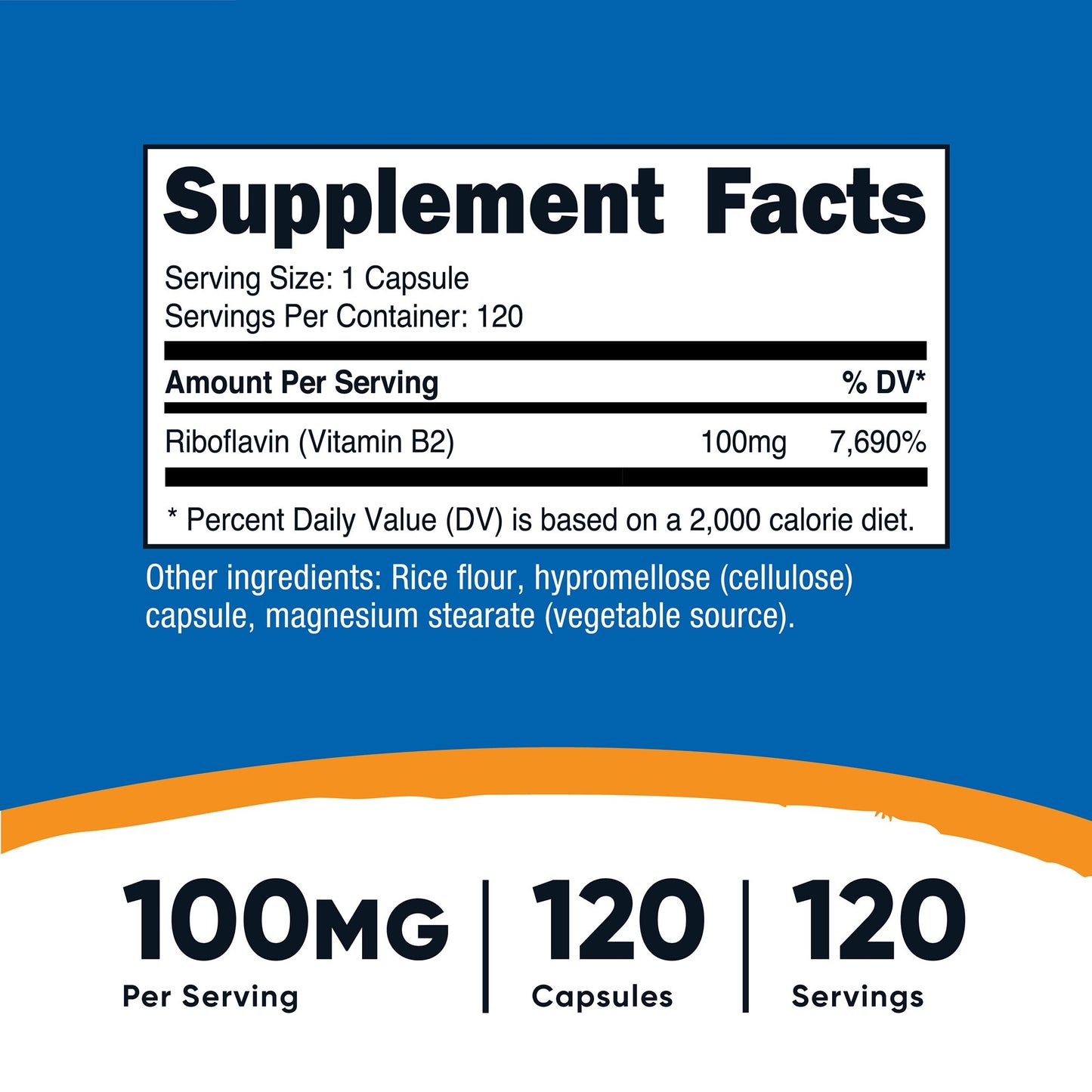 Dietary Supplement nutricost® Vitamin B2 Riboflavin Vitamin B2 100 mg Strength Capsule 120 Per Bottle