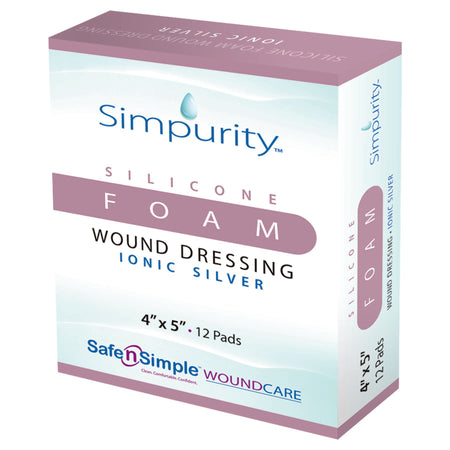Safe N Simple SNS74445 Simpurity Silver Foam Dressing, 12 Count, 4 x 5 Inch