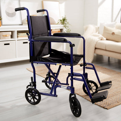 McKesson Lightweight Transport Chair, Black with Blue Finish