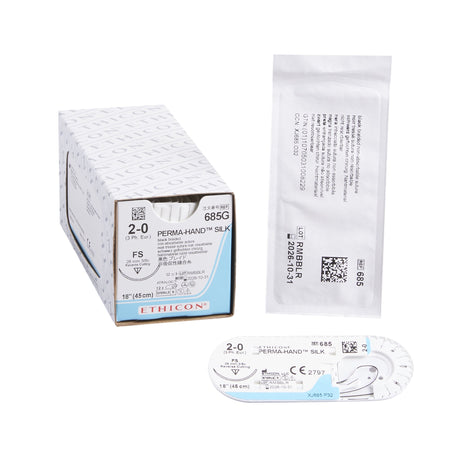 Ethicon 685G Perma-Hand Silk Nonabsorbable Suture with Needle, Reverse Cutting Braided