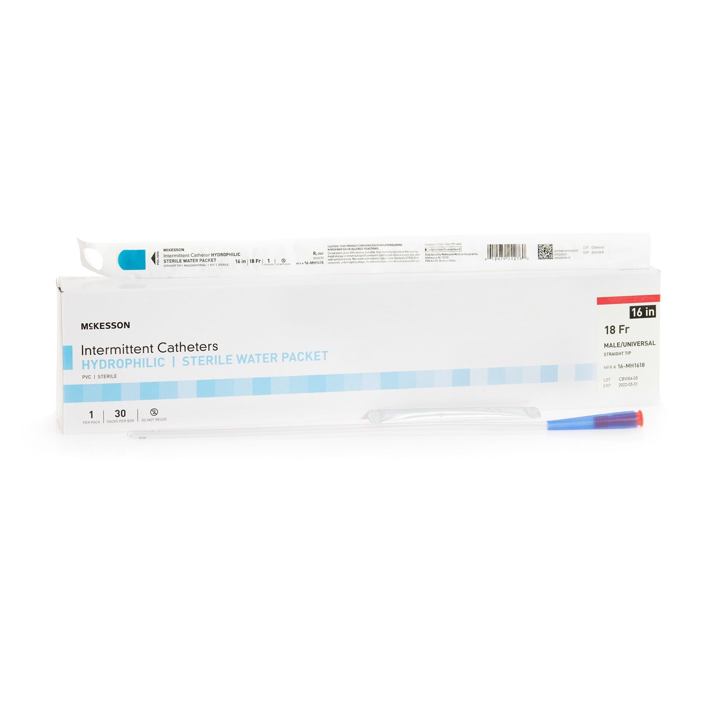 Urethral Catheter McKesson Straight Tip Hydrophilic Coated PVC 18 Fr. 16 Inch