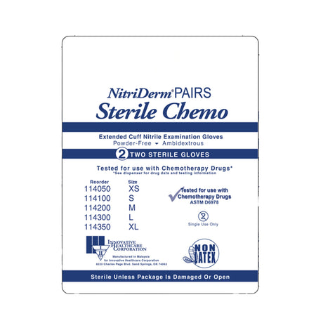 Innovative Healthcare 114100 NitriDerm EC Nitrile Extended Cuff Length Exam Glove, Small, Blue