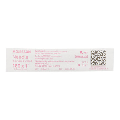 McKesson Hypodermic Needle, 18 Gauge, 1 Inch