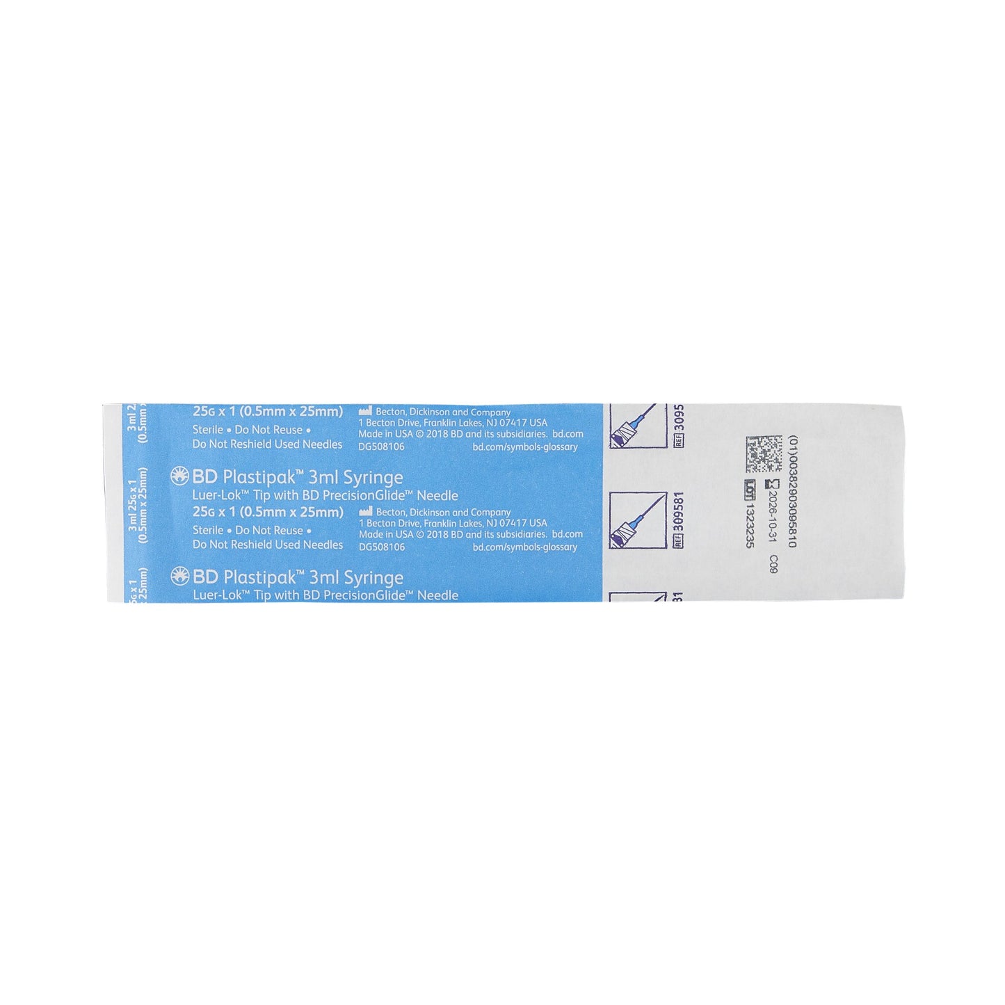 PrecisionGlide™ 3 mL Syringe with Hypodermic Needle, 25 Gauge, 1 Inch
