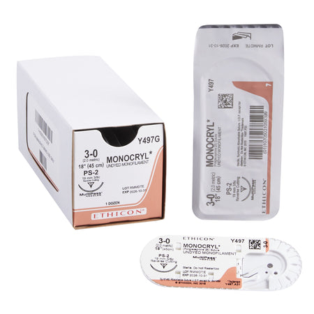 Ethicon Y497G Monocryl Poliglecaprone Absorbable Suture with Needle, Precision Reverse Cutting