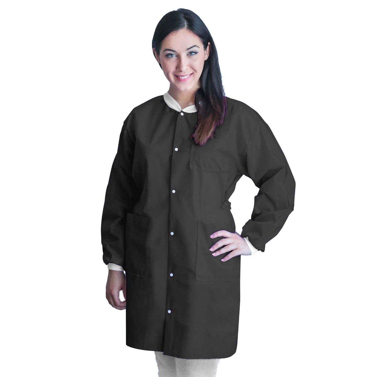 Lab Coat FitMe™ Black Large Knee Length 3-Layer SMS Disposable
