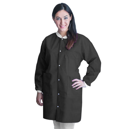 Lab Coat FitMe™ Black Large Knee Length 3-Layer SMS Disposable