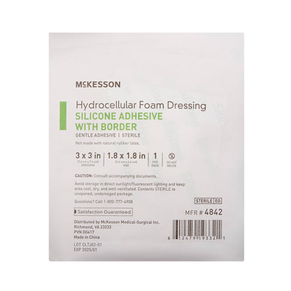 McKesson Silicone Adhesive with Border Silicone Foam Dressing, 3 x 3 Inch