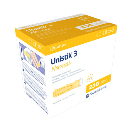 Owen Mumford AT 1007 Unistik 3 Normal Safety Lancet, 23 Gauge, 50 ct.