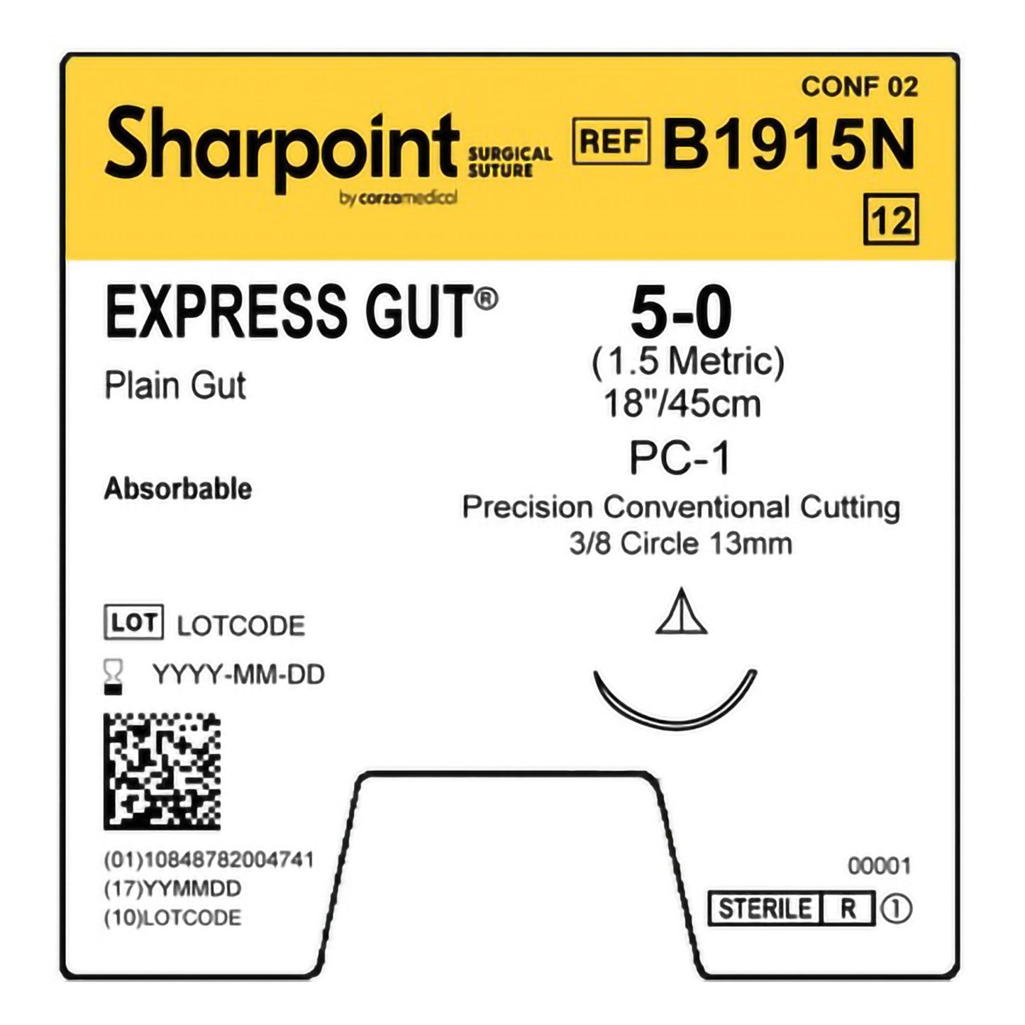 Absorbable Suture with Needle Surgical Specialties™ Plain Gut PC-1 3/8 Circle Precision Conventional Cutting Needle Size 5-0 Monofilament