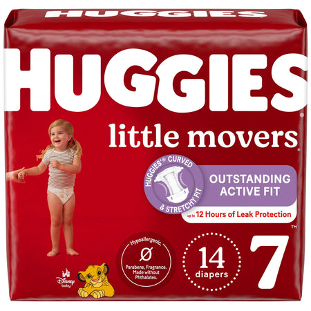 Kimberly-Clark 53851 Unisex Baby Diaper Huggies Little Movers Size 7 Disposable Moderate