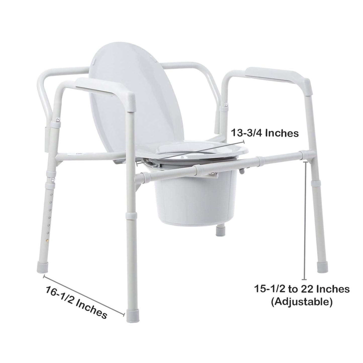 McKesson Fixed Arm Steel Folding Commode Chair, 15½ – 22 Inch