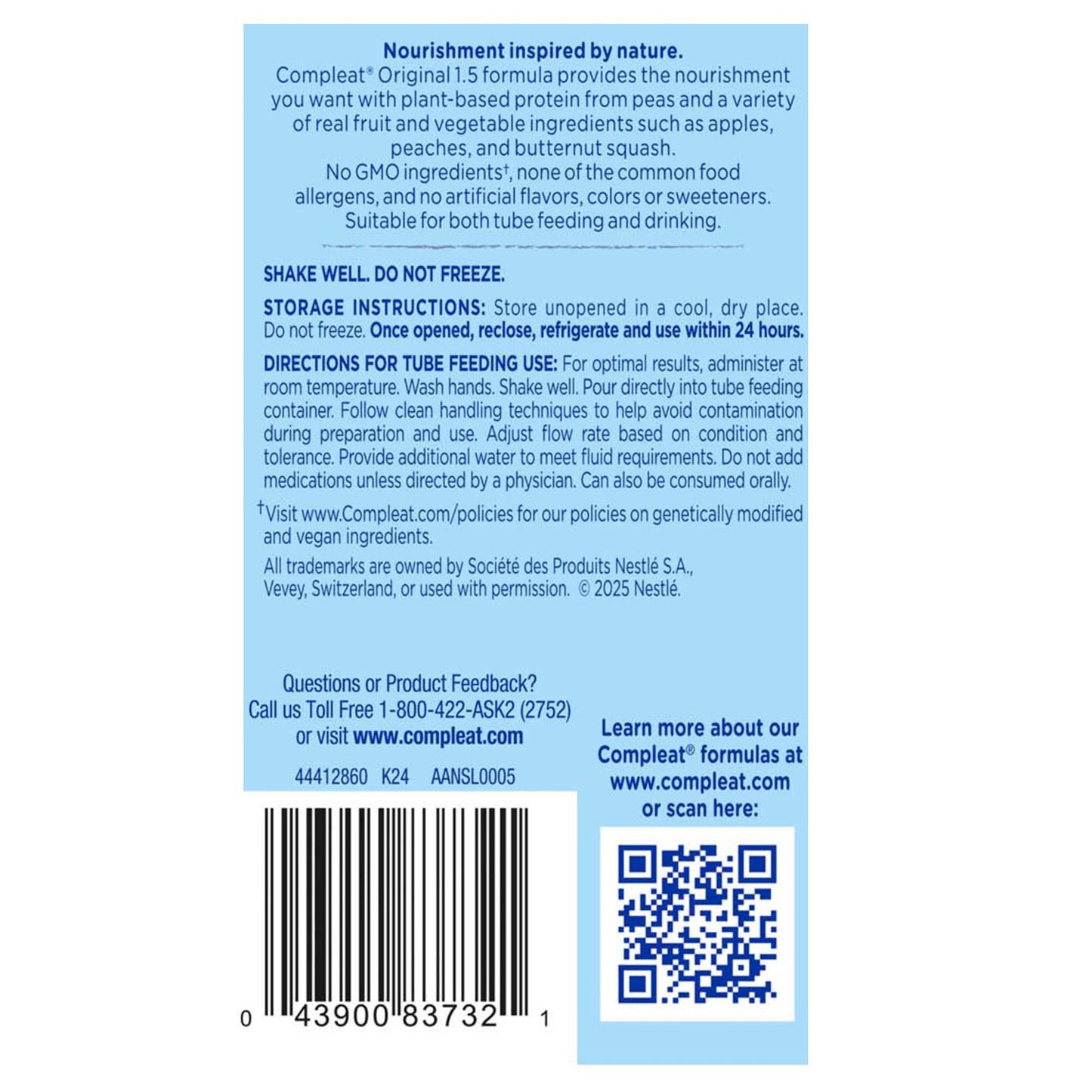 Compleat® 1.5 Original Plant-Based Tube Feeding Formula, Fruit Medley, 250 mL