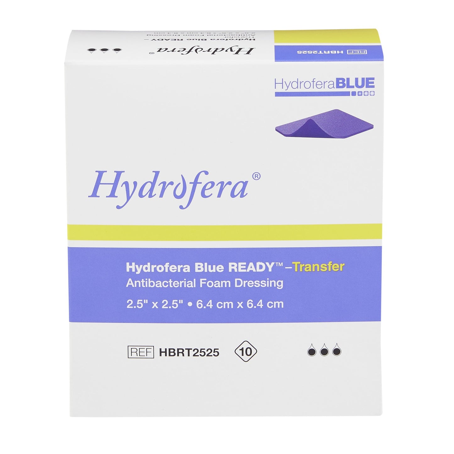 Antibacterial Foam Dressing Hydrofera BLUE® READY-Transfer 2-1/2 X 2-1/2 Inch Without Border Without Film Backing Nonadhesive Square Sterile