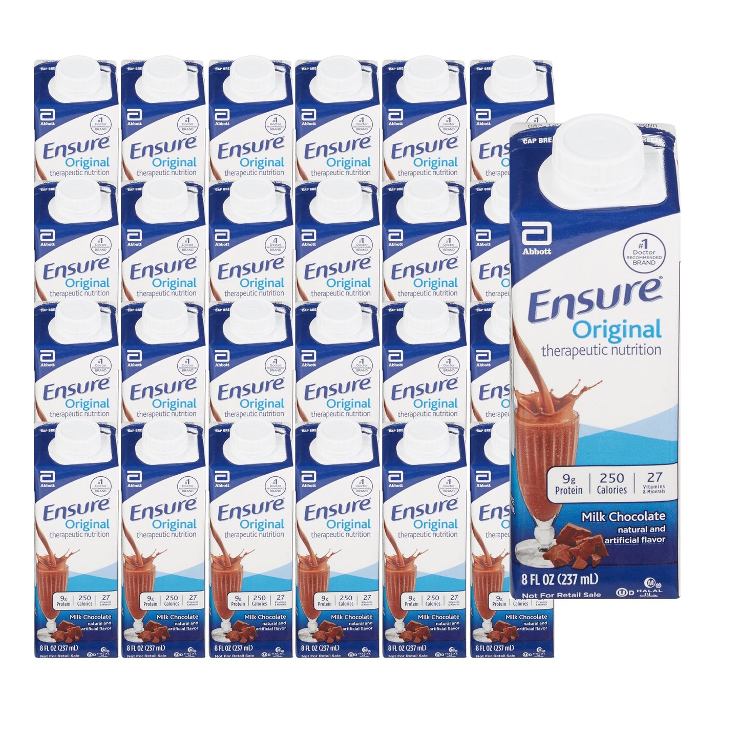 Abbott 64937 Ensure Original Therapeutic Nutrition Shake case, Milk Chocolate flavor, 24 count of 8 oz cartons, available at Lexicon Supply in Tucson.
