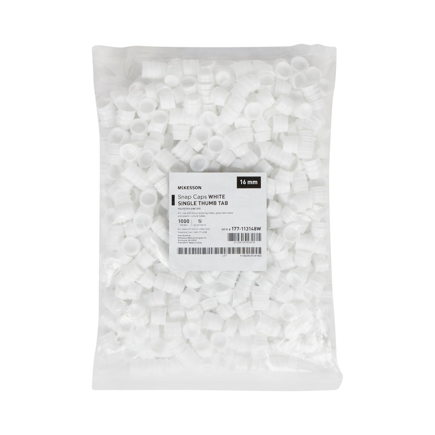 McKesson White Tube Closure, 16 mm