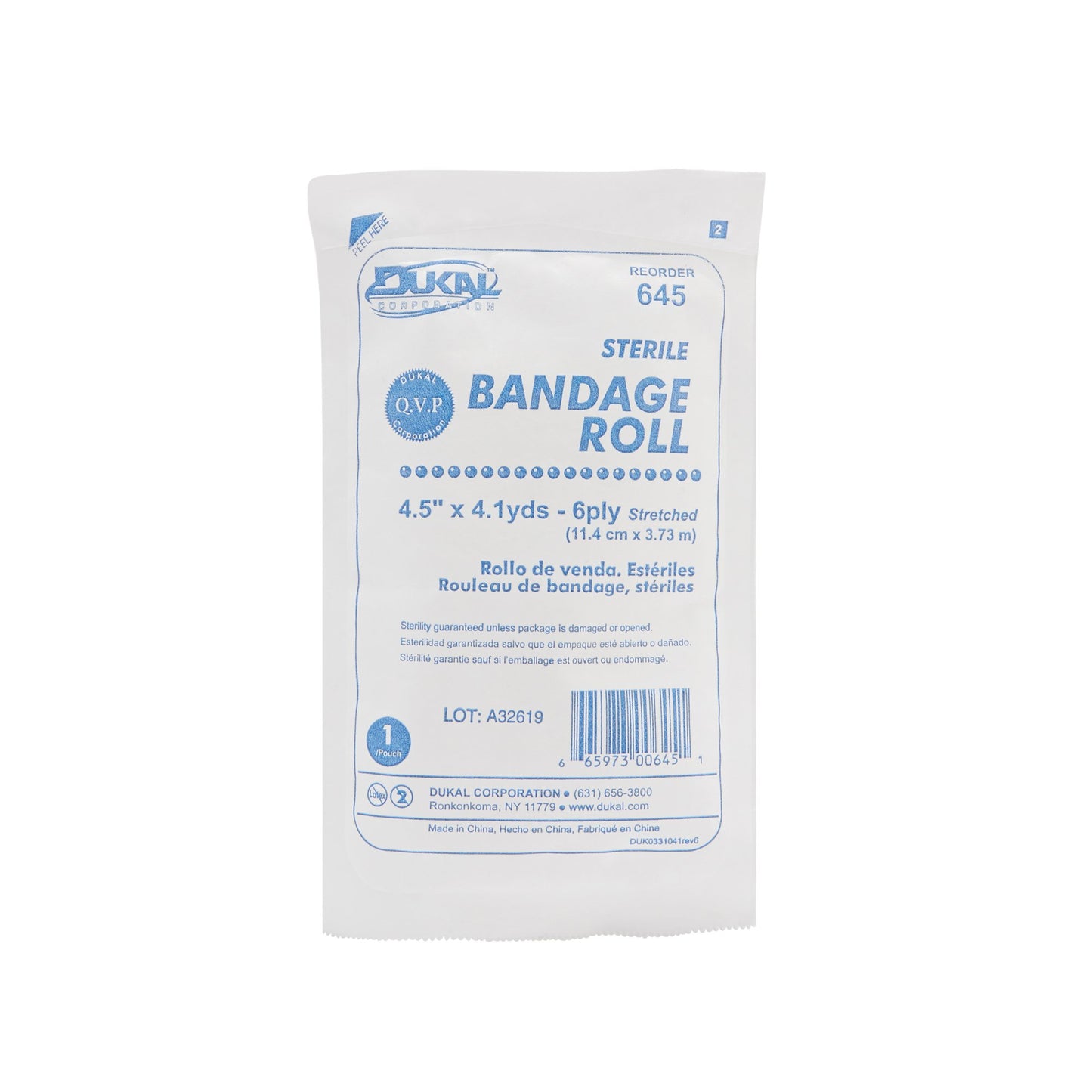 Dukal™ Sterile Fluff Bandage Roll, 4-1/2 Inch x 4-1/10 Yard, 6-Ply