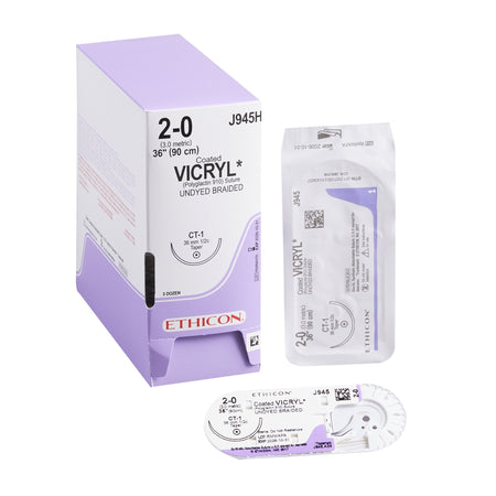 Ethicon J945H Coated Vicryl Polyglactin 910 Absorbable Suture with Needle, Taper Point Braided