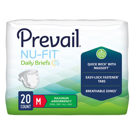 First Quality 1261576 Prevail Nu-Fit Incontinence Brief, Medium, White, Heavy Absorbency